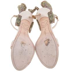 Pre Owned Sophia Webster Pink Leather Crystal Embellished Evangeline Open Toe Sandals Size 38