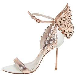 Pre Owned Sophia Webster Metallic Rose Gold Leather Chiara Butterfly Ankle Strap Sandals Size 36