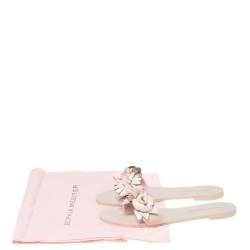 Pre Owned Sophia Webster Beige Patent Leather Lilico Flower Embellished Flat Slides Size 37