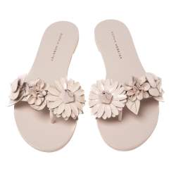 Pre Owned Sophia Webster Beige Patent Leather Lilico Flower Embellished Flat Slides Size 37
