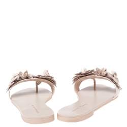 Pre Owned Sophia Webster Beige Patent Leather Lilico Flower Embellished Flat Slides Size 37