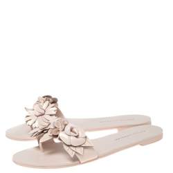 Pre Owned Sophia Webster Beige Patent Leather Lilico Flower Embellished Flat Slides Size 37