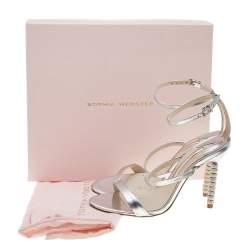 Sophia Webster Silver Leather Rosalind Crystal Heel Ankle Strap Sandals Size 38