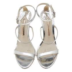 Sophia Webster Silver Leather Rosalind Crystal Heel Ankle Strap Sandals Size 38