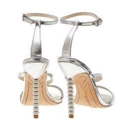 Sophia Webster Silver Leather Rosalind Crystal Heel Ankle Strap Sandals Size 38