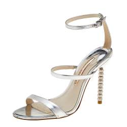 Sophia Webster Silver Leather Rosalind Crystal Heel Ankle Strap Sandals Size 38