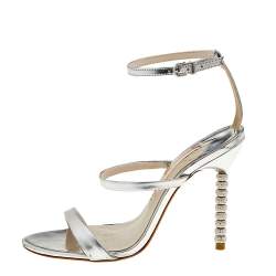 Sophia Webster Silver Leather Rosalind Crystal Heel Ankle Strap Sandals Size 38