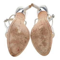 Sophia Webster Silver Leather Rosalind Crystal Heel Ankle Strap Sandals Size 38