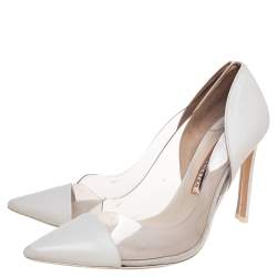Sophia Webster White Leather And PVC Pointed Toe Pumps Size 40