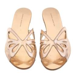 Sophia Webster Metallic Rose Gold Leather And PVC Madame Butterfly Flat Slide Size 38
