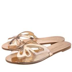 Sophia Webster Metallic Rose Gold Leather And PVC Madame Butterfly Flat Slide Size 38