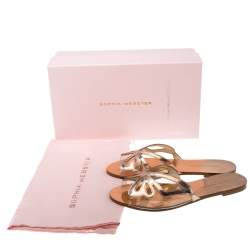 Sophia Webster Metallic Rose Gold Leather And PVC Madame Butterfly Flat Slide Size 38