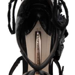 Pre Owned Sophia Webster Black Suede And Patent Floral Embroidered Ankle Strap Sandals Size 39