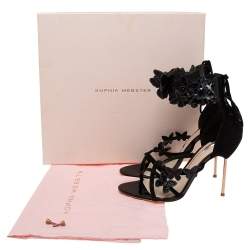 Pre Owned Sophia Webster Black Suede And Patent Floral Embroidered Ankle Strap Sandals Size 39