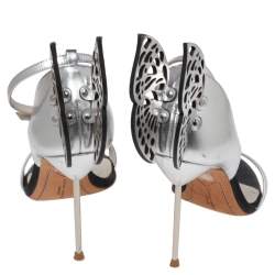 Sophia Webster Silver Leather Chiara Butterfly Ankle-Strap Sandals Size 37