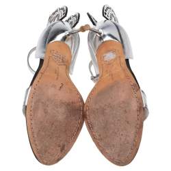 Sophia Webster Silver Leather Chiara Butterfly Ankle-Strap Sandals Size 37