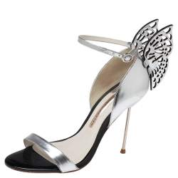 Sophia Webster Silver Leather Chiara Butterfly Ankle-Strap Sandals Size 37