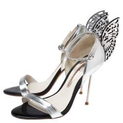 Sophia Webster Silver Leather Chiara Butterfly Ankle-Strap Sandals Size 37
