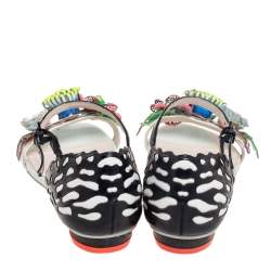 Pre Owned Sophia Webster Multicolor Patent Leather And Leather Floral Embellished Ankle Strap Flat Sandals Size 37.5