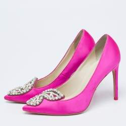Pre Owned Sophia Webster Pink Satin Crystal Embellished Bibi Pumps Size 37.5