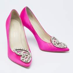 Pre Owned Sophia Webster Pink Satin Crystal Embellished Bibi Pumps Size 37.5