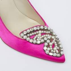 Pre Owned Sophia Webster Pink Satin Crystal Embellished Bibi Pumps Size 37.5