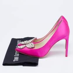 Pre Owned Sophia Webster Pink Satin Crystal Embellished Bibi Pumps Size 37.5