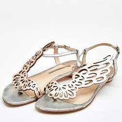 Pre Owned Sophia Webster Metallic Bronze/Silver Leather Seraphina Angel Wing Flat Sandals Size 39