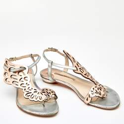 Pre Owned Sophia Webster Metallic Bronze/Silver Leather Seraphina Angel Wing Flat Sandals Size 39