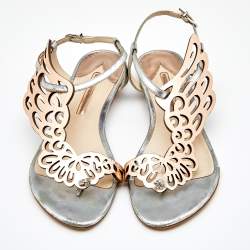 Pre Owned Sophia Webster Metallic Bronze/Silver Leather Seraphina Angel Wing Flat Sandals Size 39