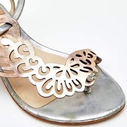 Pre Owned Sophia Webster Metallic Bronze/Silver Leather Seraphina Angel Wing Flat Sandals Size 39