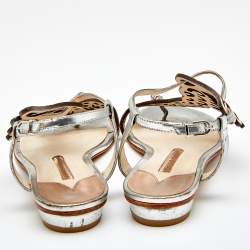Pre Owned Sophia Webster Metallic Bronze/Silver Leather Seraphina Angel Wing Flat Sandals Size 39