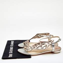 Pre Owned Sophia Webster Metallic Bronze/Silver Leather Seraphina Angel Wing Flat Sandals Size 39