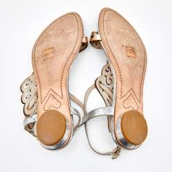 Pre Owned Sophia Webster Metallic Bronze/Silver Leather Seraphina Angel Wing Flat Sandals Size 39