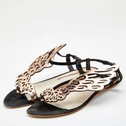 Pre Owned Sophia Webster Metallic Rose Gold/Black Leather and Suede Seraphina Angel Wing Flat Sandals Size 39.5
