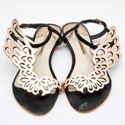 Pre Owned Sophia Webster Metallic Rose Gold/Black Leather and Suede Seraphina Angel Wing Flat Sandals Size 39.5
