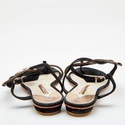 Pre Owned Sophia Webster Metallic Rose Gold/Black Leather and Suede Seraphina Angel Wing Flat Sandals Size 39.5