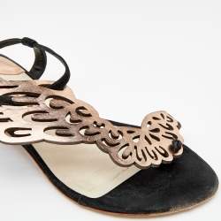 Pre Owned Sophia Webster Metallic Rose Gold/Black Leather and Suede Seraphina Angel Wing Flat Sandals Size 39.5