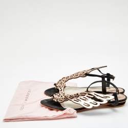 Pre Owned Sophia Webster Metallic Rose Gold/Black Leather and Suede Seraphina Angel Wing Flat Sandals Size 39.5