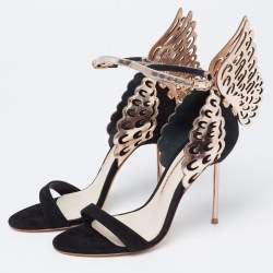 Pre Owned Sophia Webster Black/Rose Gold Suede Evangeline Ankle-Strap Sandals Size 37.5