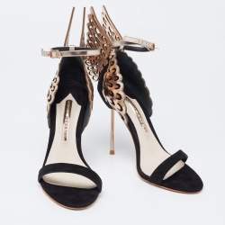Pre Owned Sophia Webster Black/Rose Gold Suede Evangeline Ankle-Strap Sandals Size 37.5