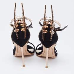 Pre Owned Sophia Webster Black/Rose Gold Suede Evangeline Ankle-Strap Sandals Size 37.5