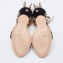 Pre Owned Sophia Webster Black/Rose Gold Suede Evangeline Ankle-Strap Sandals Size 37.5