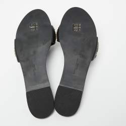 Pre Owned Sophia Webster Black/White Leather And Patent Laser Cut Soleil Flat Sandals Size 40.5