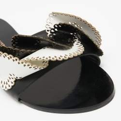 Pre Owned Sophia Webster Black/White Leather And Patent Laser Cut Soleil Flat Sandals Size 40.5
