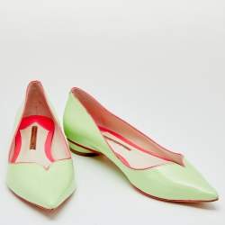 Pre Owned Sophia Webster Green Leather Pointed Toe Ballet Flats Size 37