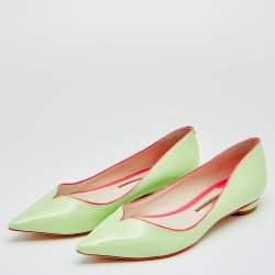 Pre Owned Sophia Webster Green Leather Pointed Toe Ballet Flats Size 37