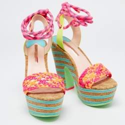Pre Owned Sophia Webster Multicolor Leather And Cork Platform Sandals Size 39.5