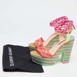 Pre Owned Sophia Webster Multicolor Leather And Cork Platform Sandals Size 39.5