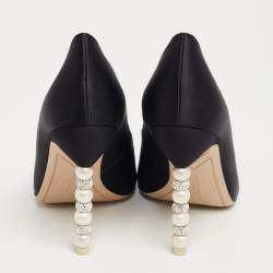 Pre Owned Sophia Webster Black Satin Coco Crystal Embellished Heel Pumps Size 39.5